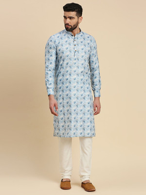 Rajubhai Hargovindas Men Printed Straight Kurta(Blue)