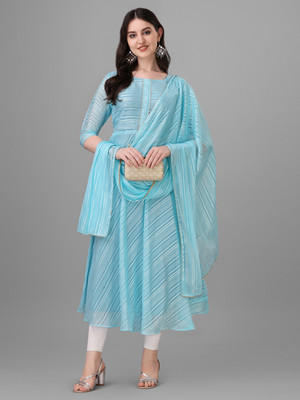 Nepyun Collection Women Printed Anarkali Kurta(Light Blue)