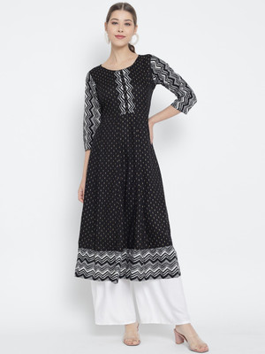 Yash Gallery Women Geometric Print Anarkali Kurta(Black)