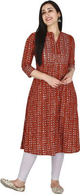 Kannahi Women Geometric Print A-line Kurta(Red)