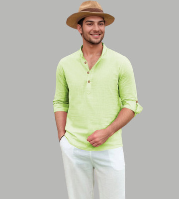 Navkanj Men Solid Straight Kurta(Light Green)