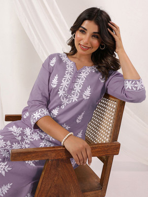 Janasya Women Embroidered Straight Kurta(Purple)