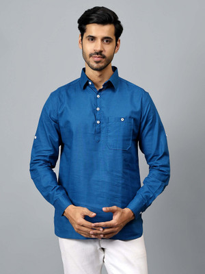 FireFish Men Solid Straight Kurta(Blue)