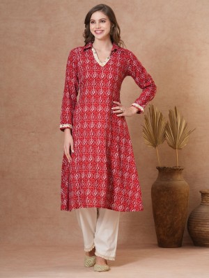 Fashor Women Printed A-line Kurta(Red)