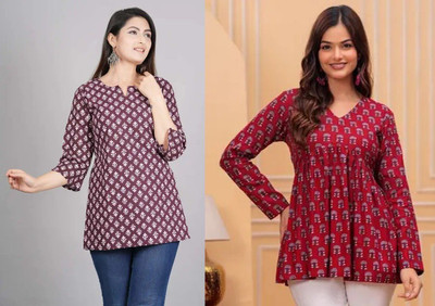 ARZOO Women Floral Print Flared Kurta(Maroon)