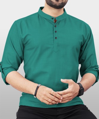 VeBNoR Men Solid Straight Kurta(Green)