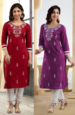 vikshi Women Chikan Embroidery Straight Kurta(Multicolor)