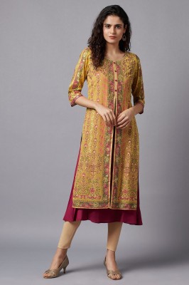 Aurelia Women Printed Straight Kurta(Yellow)