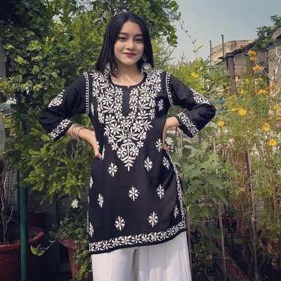 Sangriya Casual Embroidered Women Black Top