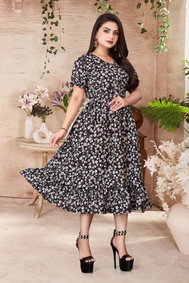 Nautiful Women Floral Print Flared Kurta(Multicolor)