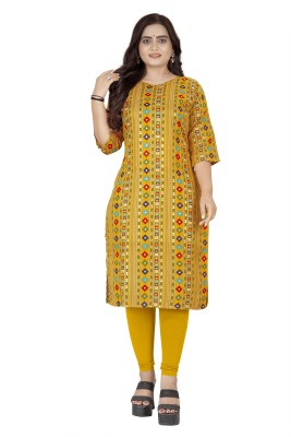 Niyati Creation Women Printed, Striped Straight Kurta(Yellow)