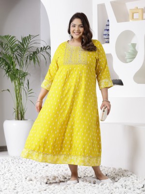 Little More By Stylum Women Printed, Embroidered Anarkali Kurta(Yellow)