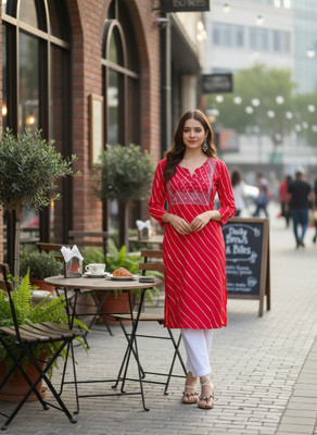 Sita Ramam Fashion Women Embroidered Straight Kurta(Red)
