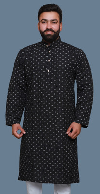 HDKHADICREATION Men Printed Straight Kurta(Black)