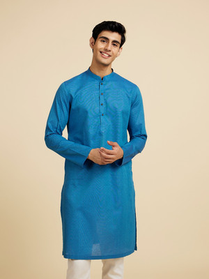 DIWAS by Manyavar Men Solid Straight Kurta(Blue)