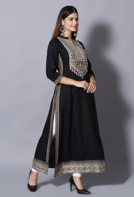 Shiprakshi Women Printed, Geometric Print Asymmetric Kurta(Black)