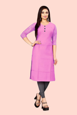 HOFC Women Solid Straight Kurta(Pink)