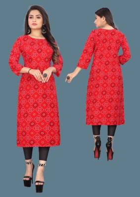 dharmanandan creation Women Printed Straight Kurta(Red)