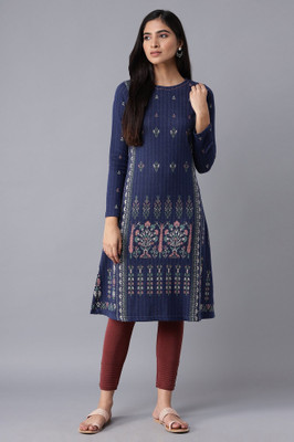 Sheeba Creation Women Printed A-line Kurta(Dark Blue)