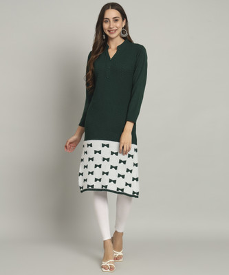 HEMLOCK Women Printed Straight Kurta(Dark Green)