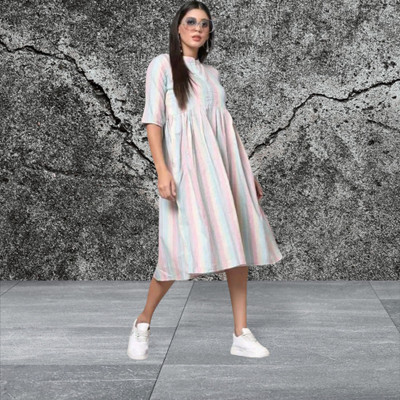 THEICON Women Fit and Flare Multicolor Below Knee Dress