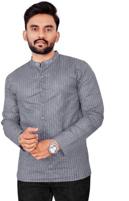 Svatantra Men Striped Straight Kurta(Grey)