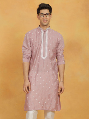 VASTRAMAY Men Embroidered Straight Kurta(Pink)