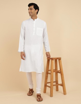 Fabindia Men Self Design Straight Kurta(White)