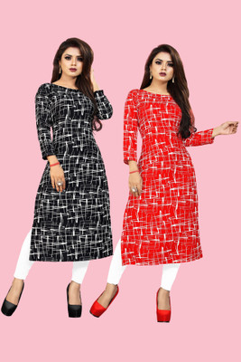 Tashvi Creation Women Geometric Print Straight Kurta(Black)