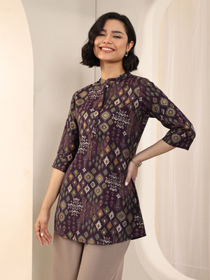 LIBAS Women Printed Straight Kurta(Maroon)