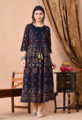 ftDiva Women Printed Anarkali Kurta(Blue)