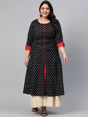Yash Gallery Women Printed Anarkali Kurta(Black)