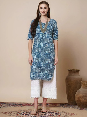 EthnicBasket Women Printed A-line Kurta(Blue)