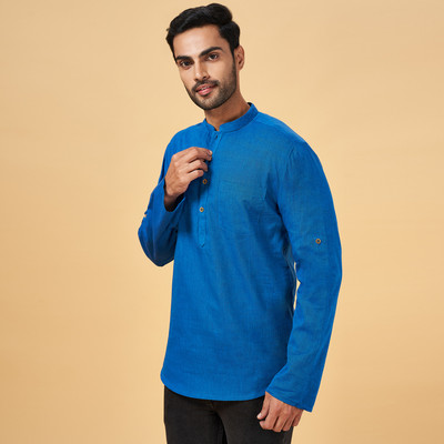 Indus Route by Pantaloons Men Solid Straight Kurta(Blue)