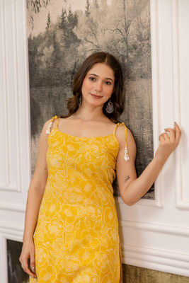 ANOUK Women Printed Straight Kurta(Yellow)