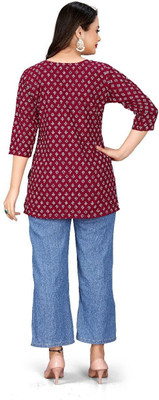 HOCC Women Printed Straight Kurta(Maroon)