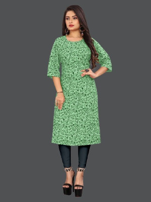 dharmanandan creation Women Printed Straight Kurta(Green)