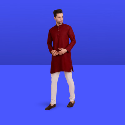 BISWAS Men Solid Straight Kurta(Red)