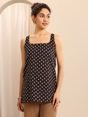 LIBAS Women Printed Straight Kurta(Black)