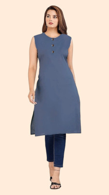StylishKurta Women Solid Straight Kurta(Grey)