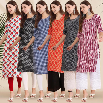1 Stop Fashion Women Printed Straight Kurta(Multicolor)