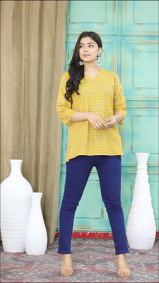 AAITHAN Women Printed Straight Kurta(Yellow)