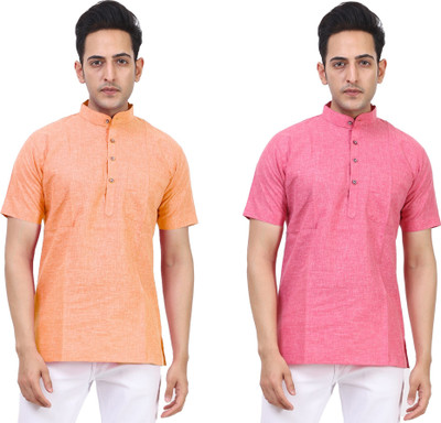 Kavita Fasion Men Printed Straight Kurta(Pink, Orange)