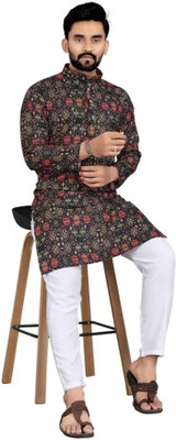 BDIVINE TREND Men Embroidered Straight Kurta(Black)