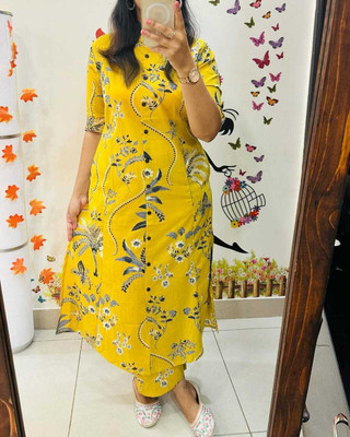 AACHUKI Women Printed Ethnic Dress Kurta(Yellow)