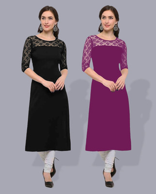 Maheshvi Women Embellished Straight Kurta(Black)