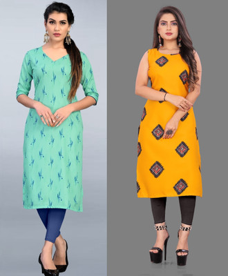 tanvi creation Women Printed Straight Kurta(Yellow)