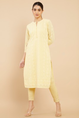 soch Women Embroidered Straight Kurta(Yellow)