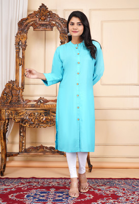 ayanshi Women Solid A-line Kurta(Light Blue)