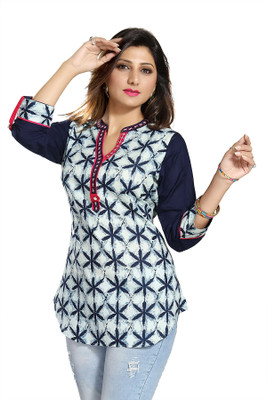 Anmi Printed Women Straight Kurta(Blue)